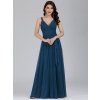 dlouhé tylové společenské šaty s výstřihem do V - Teal M