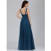 dlouhé tylové společenské šaty s výstřihem do V - Teal M
