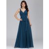 dlouhé tylové společenské šaty s výstřihem do V - Teal M