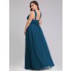 dlouhé tylové společenské šaty s výstřihem do V - Teal M