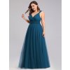 dlouhé tylové společenské šaty s výstřihem do V - Teal M