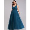 dlouhé tylové společenské šaty s výstřihem do V - Teal M