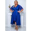 elegantní midi šaty s páskem  ELENA glossy - Malina 5XL