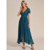 elegantní krajkové midi šaty s výstřihem do V – Teal XXL