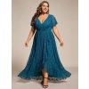 elegantní krajkové midi šaty s výstřihem do V – Teal XXL