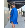 Lněné, košilové šaty se stojáčkem - DLR112 (Velikost L/XL, Barva Modrá)
