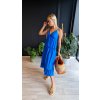 volánkové maxi šaty bez ramínek - DLR116 (Velikost S, Barva Modrá)