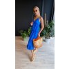 volánkové maxi šaty bez ramínek - DLR116 (Velikost S, Barva Modrá)