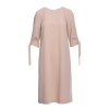 Šaty áčkového střihu se zavazovacími rukávy S393 (Velikost S, Barva Béžová)
