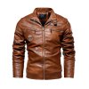 Pánská stylová kožená bunda v motorkářském stylu - Hnědá S
