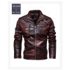 Pánská stylová kožená bunda v motorkářském stylu - Hnědá S
