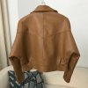 stylová koženková bunda v moderním kratším střihu - Hnědá XL