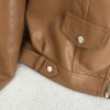 stylová koženková bunda v moderním kratším střihu - Hnědá XL
