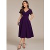 Elegantní fialové midi šaty s krajkovými rukávy - 6XL