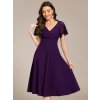 Elegantní fialové midi šaty s krajkovými rukávy - 6XL