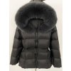 Dámská péřová bunda s kapucí – s pravou liščí kožešinou (Barva (varianta) Black natural, Velikost L)