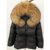Dámská péřová bunda s kapucí – s pravou liščí kožešinou (Barva (varianta) Black natural, Velikost L)
