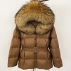 Dámská péřová bunda s kapucí – s pravou liščí kožešinou (Barva (varianta) Black natural, Velikost L)