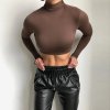 Dámské tričko s dlouhým rukávem – slim střih, crop top (Barva Kávová, Velikost M)