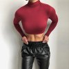 Dámské tričko s dlouhým rukávem – slim střih, crop top (Barva Kávová, Velikost M)