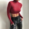 Dámské tričko s dlouhým rukávem – slim střih, crop top (Barva Kávová, Velikost M)