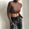 Dámské tričko s dlouhým rukávem – slim střih, crop top (Barva Kávová, Velikost M)