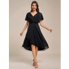 Svatební šaty s třpytivými rukávy a asymetrickým lemem (Barva Černá, Velikost S)