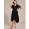 Svatební šaty s krátkým rukávem, volánky a výstřihem do V (Barva Černá, Velikost 4XL)