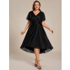 Svatební šaty s krátkým rukávem, volánky a výstřihem do V (Barva Černá, Velikost 4XL)