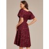 šaty s krátkým rukávem, volánky, flitry a výstřihem do V (Barva Bordová, Velikost S)