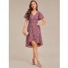 šaty s krátkým rukávem, volánky, flitry a výstřihem do V (Barva Bordová, Velikost S)