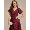 šaty s krátkým rukávem, volánky, flitry a výstřihem do V (Barva Bordová, Velikost S)