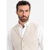 Přiléhavá elegantní pánská vesta s elastanem a klopami - V1 OM-BLZV-0145 (Velikost S, Barva Hnědá)