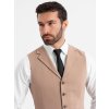 Přiléhavá elegantní pánská vesta s elastanem a klopami - V1 OM-BLZV-0145 (Velikost S, Barva Hnědá)