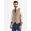 Přiléhavá elegantní pánská vesta s elastanem a klopami - V1 OM-BLZV-0145 (Velikost S, Barva Hnědá)
