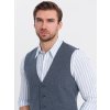 Přiléhavá elegantní pánská vesta ze strukturovaného úpletu - V1 OM-BLZV-0147 (Velikost S, Barva Tmavě modrá)