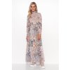 Síťované maxi šaty s rolákem a leopardím vzorem M764 (Barva Béžová, Velikost S/M)