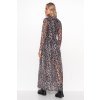 Síťované maxi šaty s rolákem a leopardím vzorem M764 (Barva Béžová, Velikost S/M)
