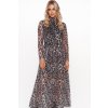 Síťované maxi šaty s rolákem a leopardím vzorem M764 (Barva Béžová, Velikost S/M)