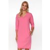 Jednoduché mikinové šaty s výstřihem do V  M779 (Barva Růžová, Velikost S/M)