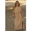 Volné midi šaty M822 (Barva Béžová, Velikost S)
