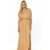 Dlouhé šaty se stahovací šňůrkou v pase M825 (Barva Béžová, Velikost S)