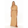 Dlouhé šaty se stahovací šňůrkou v pase M825 (Barva Béžová, Velikost S)