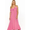 Dlouhé oversize šaty s tenkými ramínky M834 (Barva Růžová, Velikost ONE SIZE)