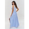 Elegantní viskózové maxi šaty s řasením M874 (Barva Světle modrá, Velikost S/M)