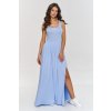 Elegantní viskózové maxi šaty s řasením M874 (Barva Světle modrá, Velikost S/M)