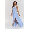 Elegantní viskózové maxi šaty s řasením M874 (Barva Světle modrá, Velikost S/M)