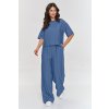 Elegantní souprava se širokými kalhotami M881 (Barva Modrá, Velikost S)