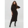 Pletené midi šaty s rolákem S154 MAKADAMIA (Barva Černá, Velikost ONE SIZE)