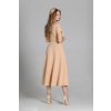 Áčkové midi šaty s výstřihem carmen SUK181 (Velikost XS, Barva Béžová)